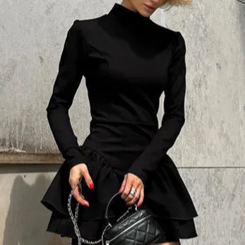 High Collar Ruffles Dress