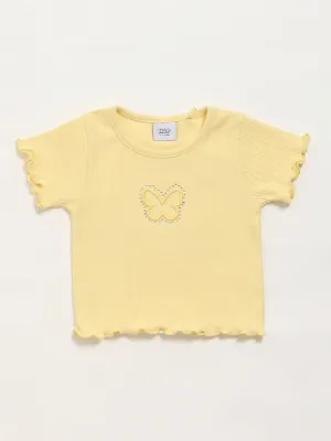 HOP Kids Yellow Self-Striped Top