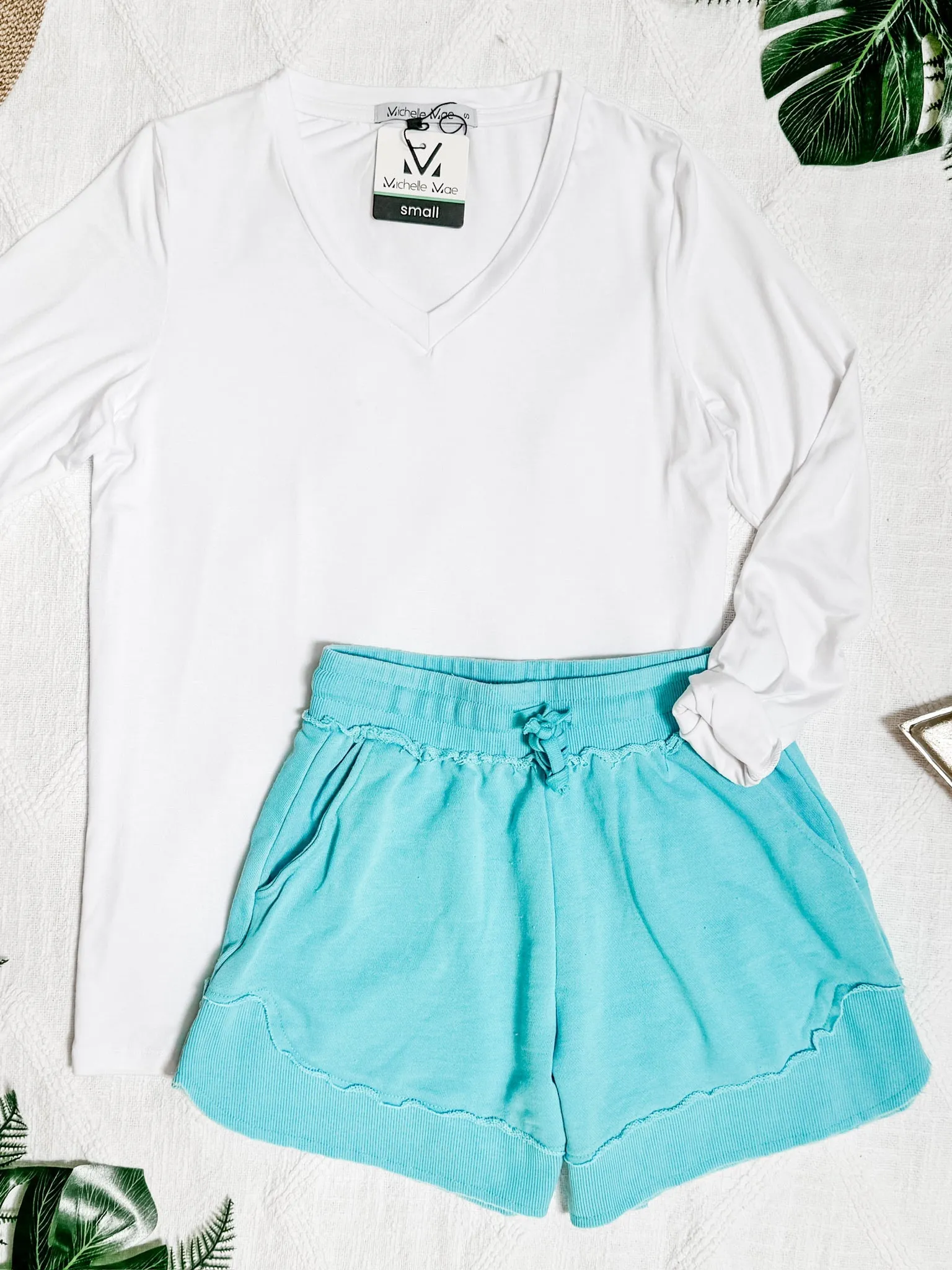 IN STOCK French Terry Stevie Shorts - Capri Blue | Women's Casual Shorts FINAL SALE