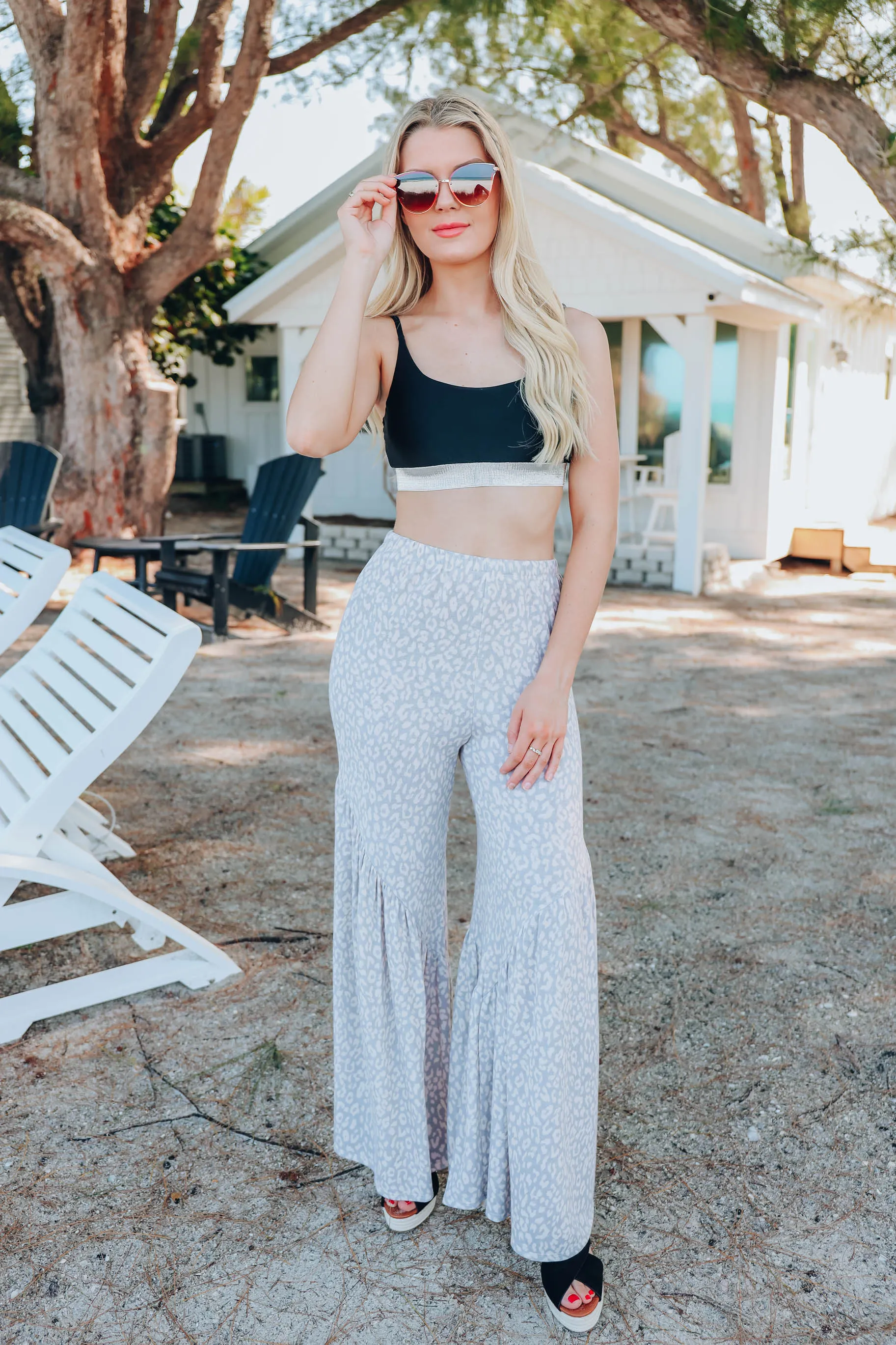 In The Tropics Flare Pants - Leopard/Grey