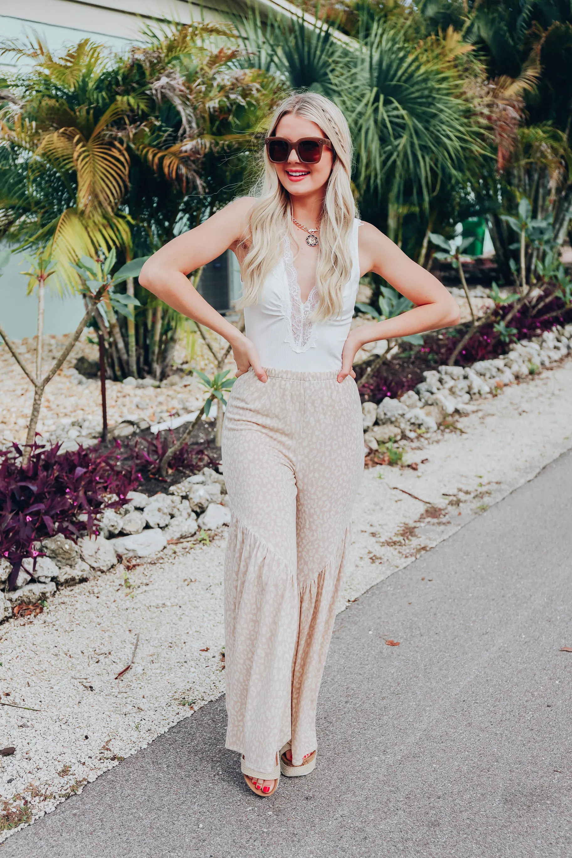In The Tropics Flare Pants - Leopard/Taupe