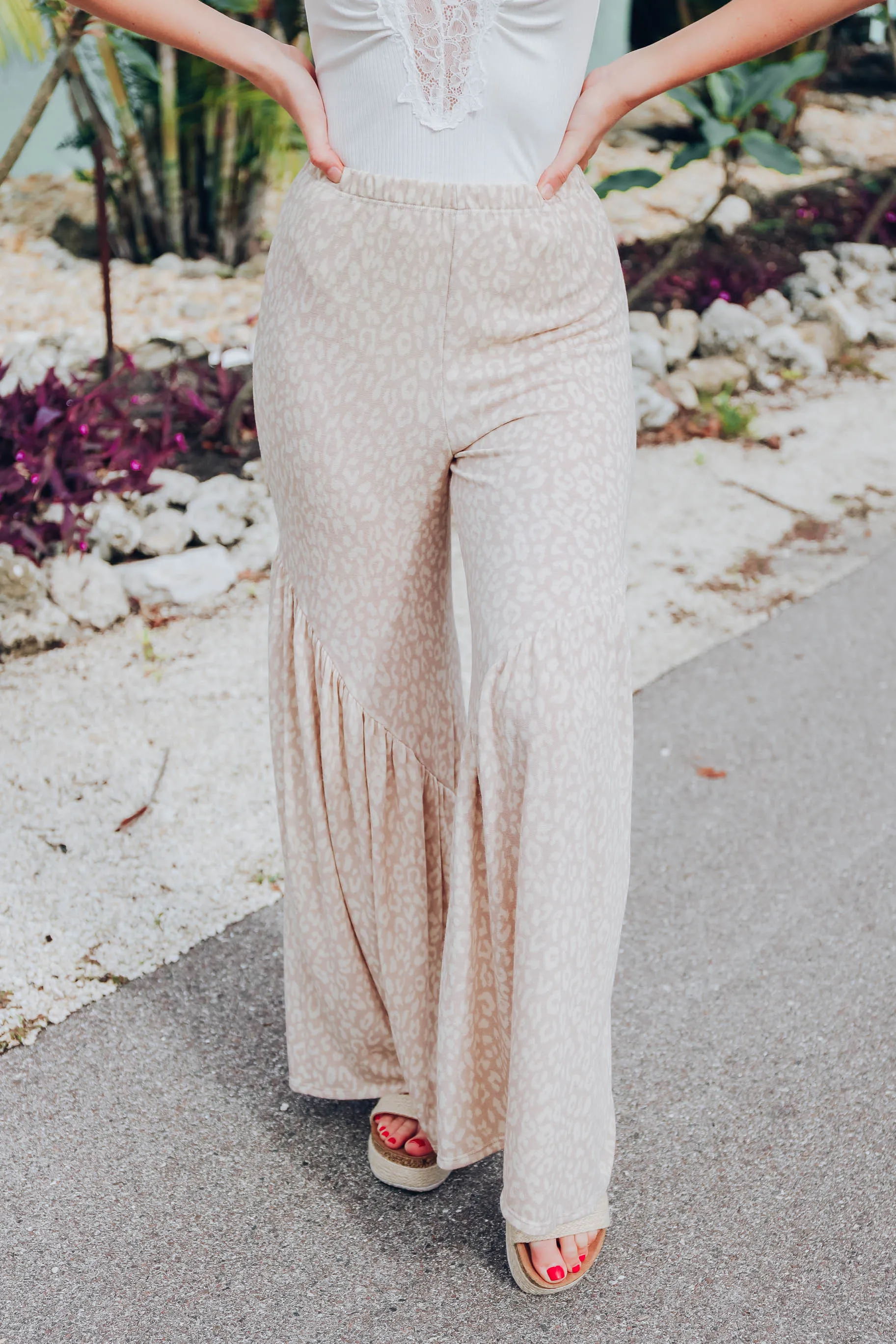 In The Tropics Flare Pants - Leopard/Taupe