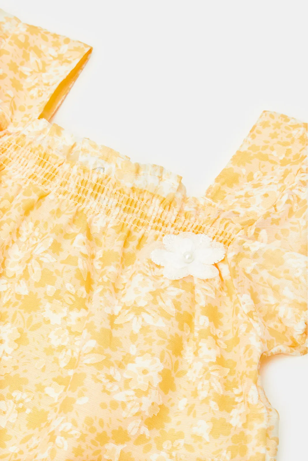 Infant Girls Yellow Frills Blouse With Skirt (2 Piece)