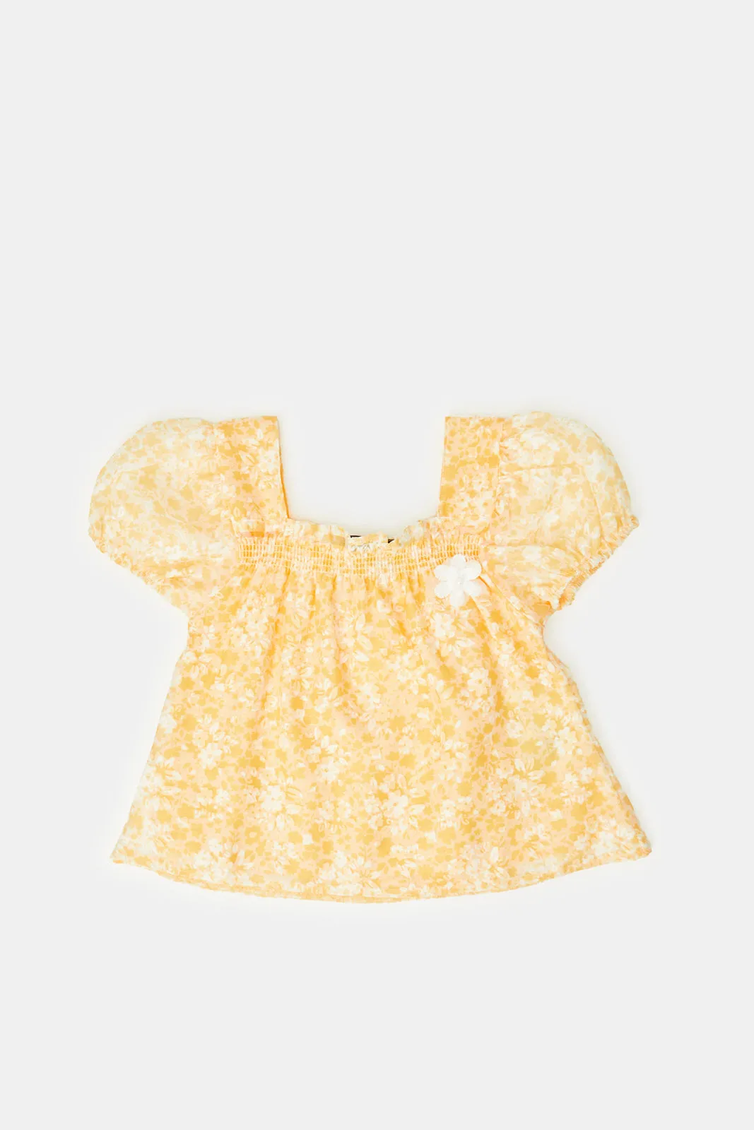 Infant Girls Yellow Frills Blouse With Skirt (2 Piece)