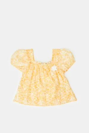Infant Girls Yellow Frills Blouse With Skirt (2 Piece)