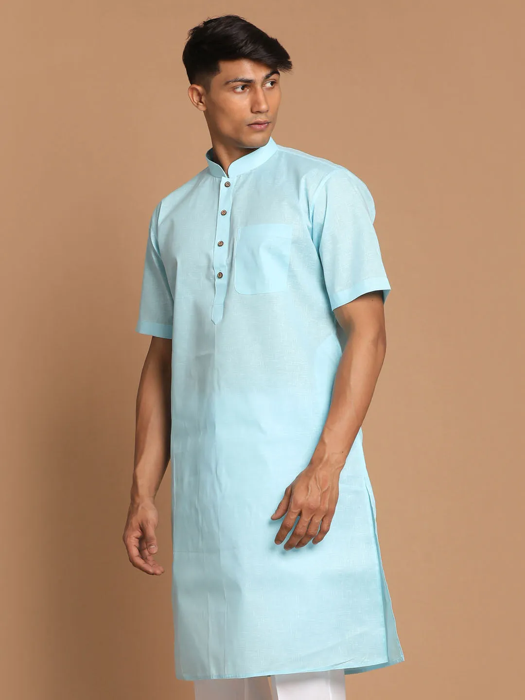 Jashvi Men's Blue Solid Kurta