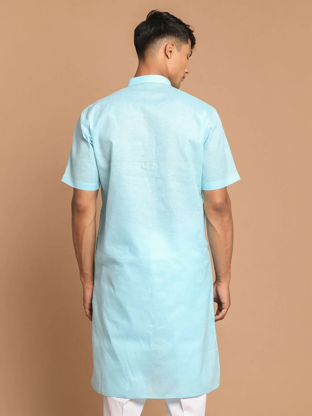 Jashvi Men's Blue Solid Kurta