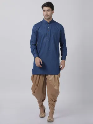Jashvi Men's Navy Blue Cotton Blend Kurta and Dhoti Pant Set
