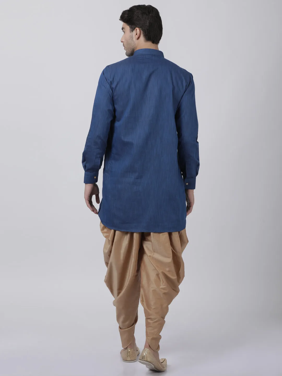 Jashvi Men's Navy Blue Cotton Blend Kurta and Dhoti Pant Set