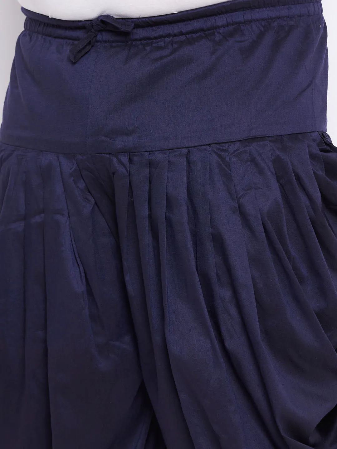 Jashvi Men's Plus Size Navy Blue Silk Blend Curved Kurta And Dhoti Set