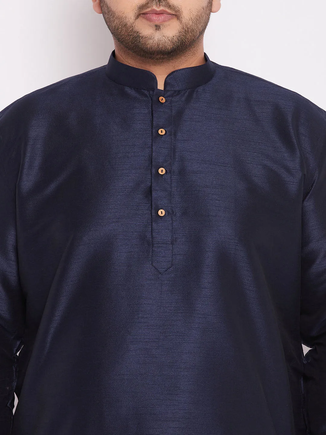 Jashvi Men's Plus Size Navy Blue Silk Blend Curved Kurta Dhoti Set