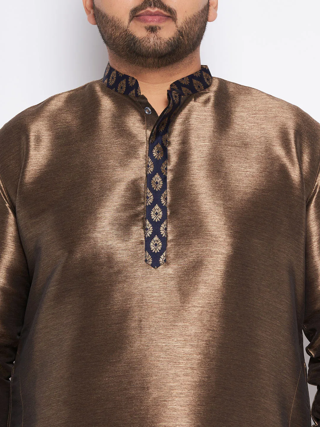 Jashvi Men's Plus Size Navy Blue Silk Blend Curved Kurta