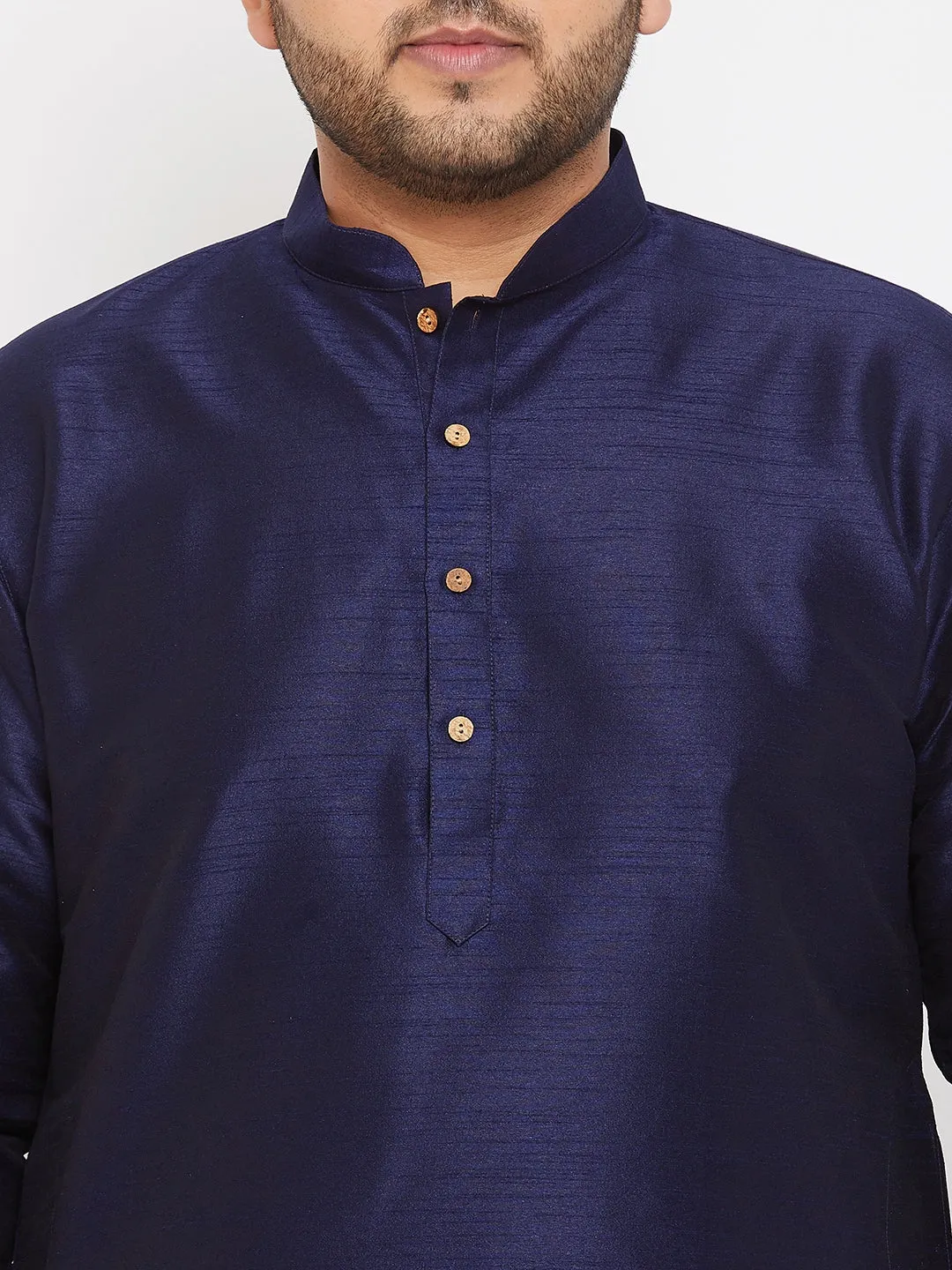 Jashvi Men's Plus Size Navy Blue Silk Blend Kurta Pyjama Set