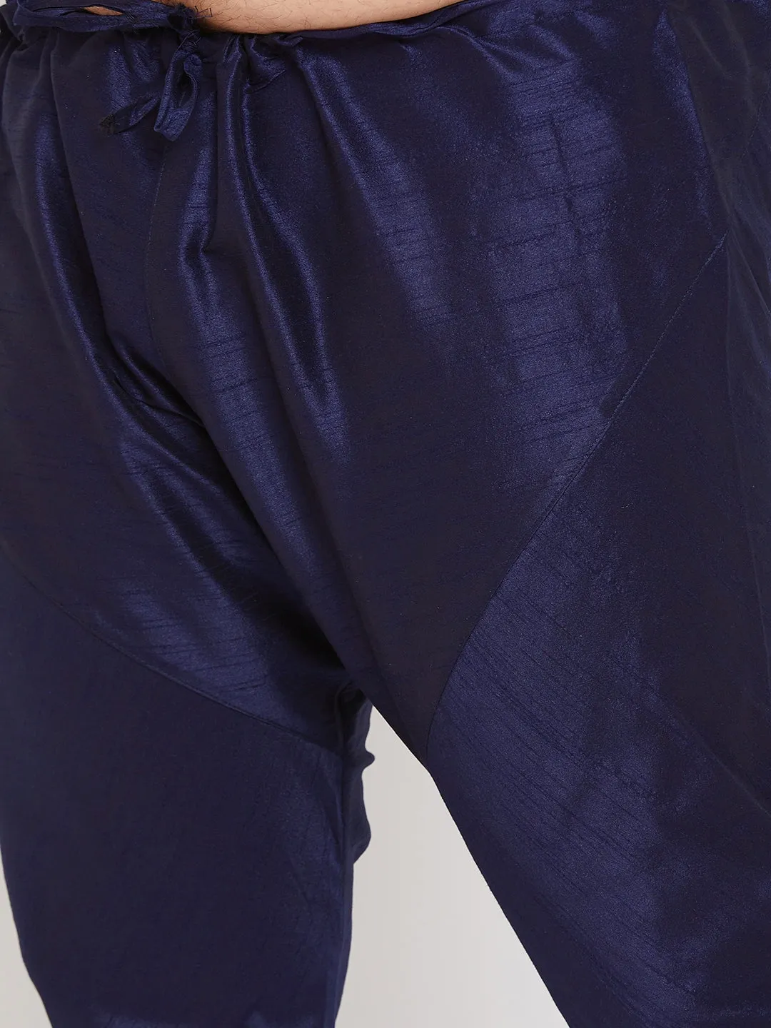 Jashvi Men's Plus Size Navy Blue Silk Blend Kurta Pyjama Set
