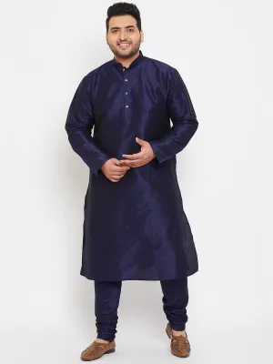 Jashvi Men's Plus Size Navy Blue Silk Blend Kurta Pyjama Set