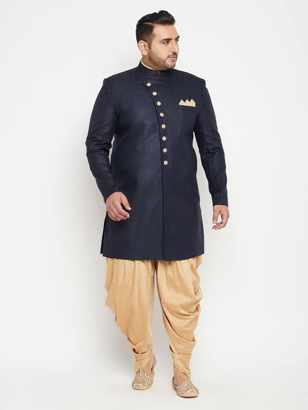 Jashvi Men's Plus Size Navy Blue Slim Fit Sherwani Only Top