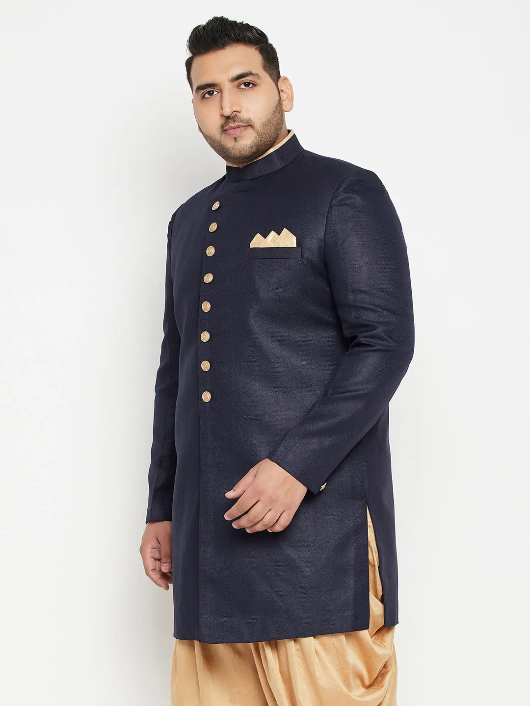 Jashvi Men's Plus Size Navy Blue Slim Fit Sherwani Only Top