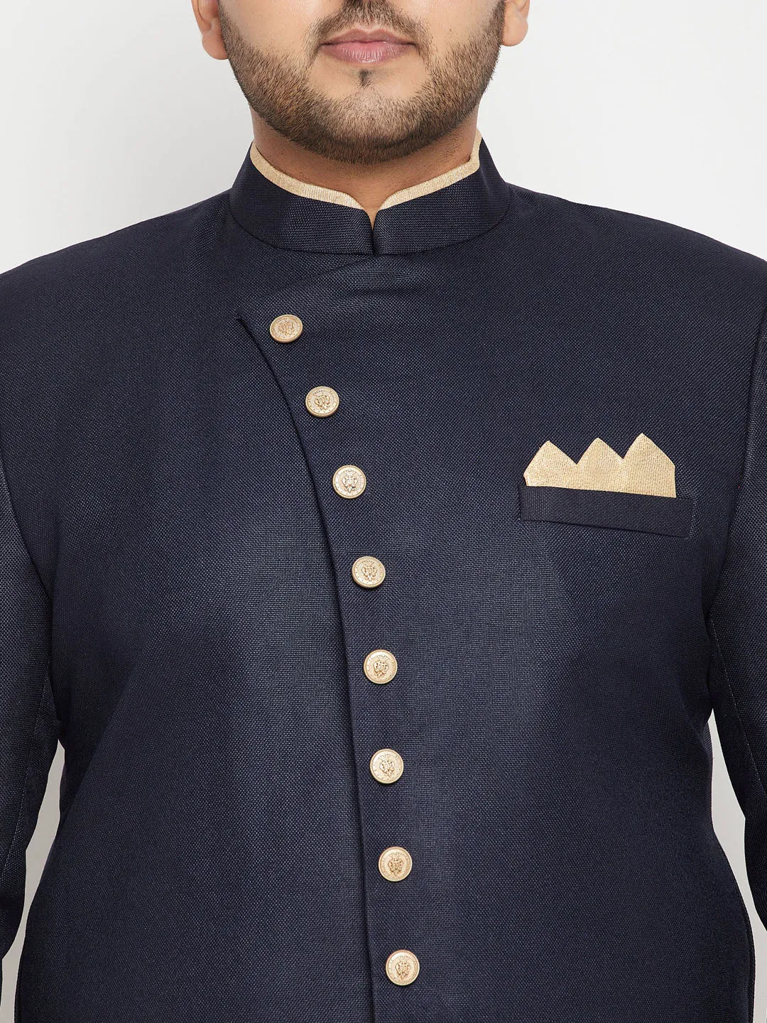 Jashvi Men's Plus Size Navy Blue Slim Fit Sherwani Only Top