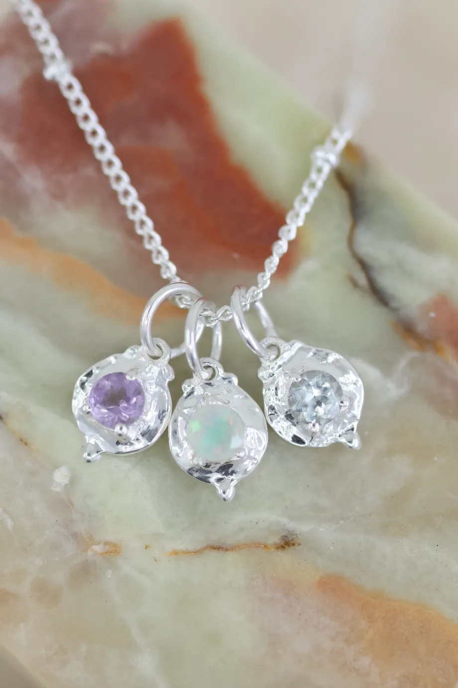 July Ruby Silver Birthstone Necklace Charm