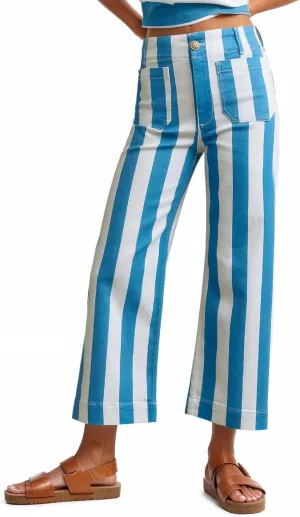 Kedera Women's Striped Pants Wide Leg Trousers Casual High Waisted Fun Pants Flare Jeans with Patched Pockets