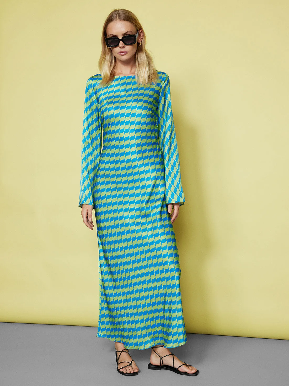Keira Green Wavy Tile Maxi Dress