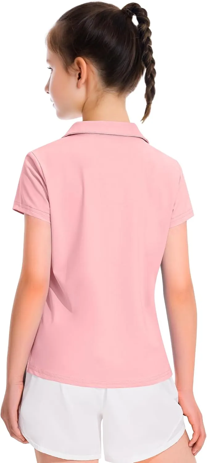 KEREDA Girls Polo Shirts Golf Tennis School Uniform Short Sleeve T Shirts V-Neck Collared Quick Dry Tops