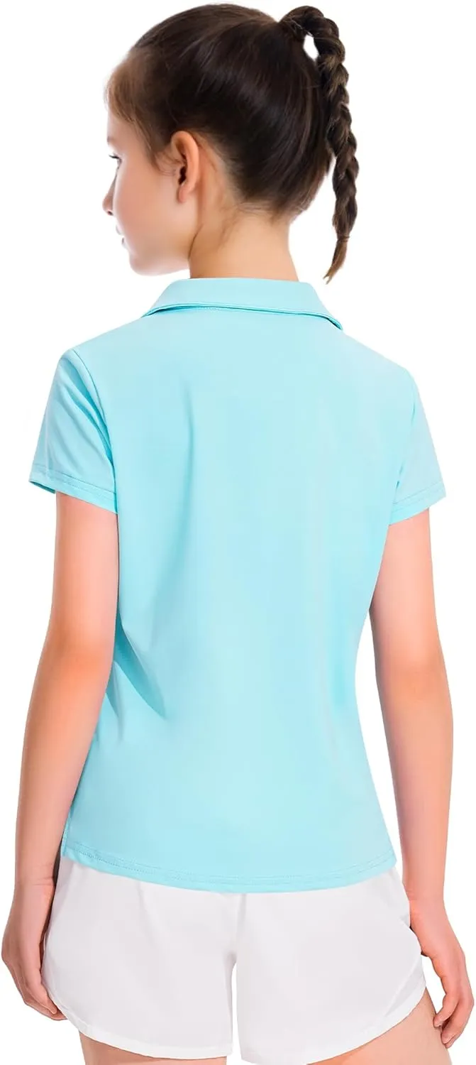 KEREDA Girls Polo Shirts Golf Tennis School Uniform Short Sleeve T Shirts V-Neck Collared Quick Dry Tops