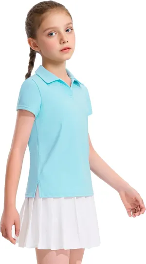 KEREDA Girls Polo Shirts Golf Tennis School Uniform Short Sleeve T Shirts V-Neck Collared Quick Dry Tops