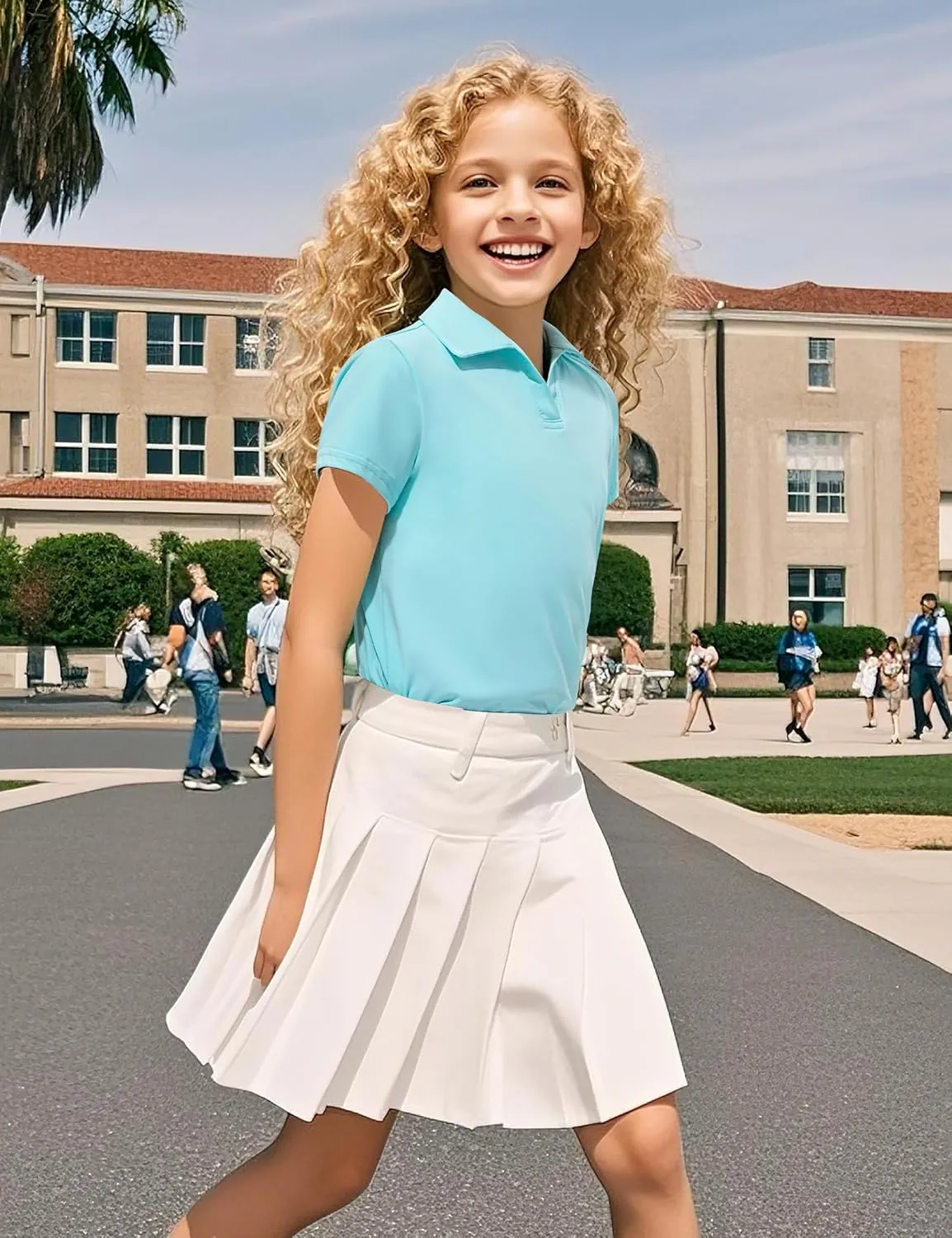 KEREDA Girls Polo Shirts Golf Tennis School Uniform Short Sleeve T Shirts V-Neck Collared Quick Dry Tops