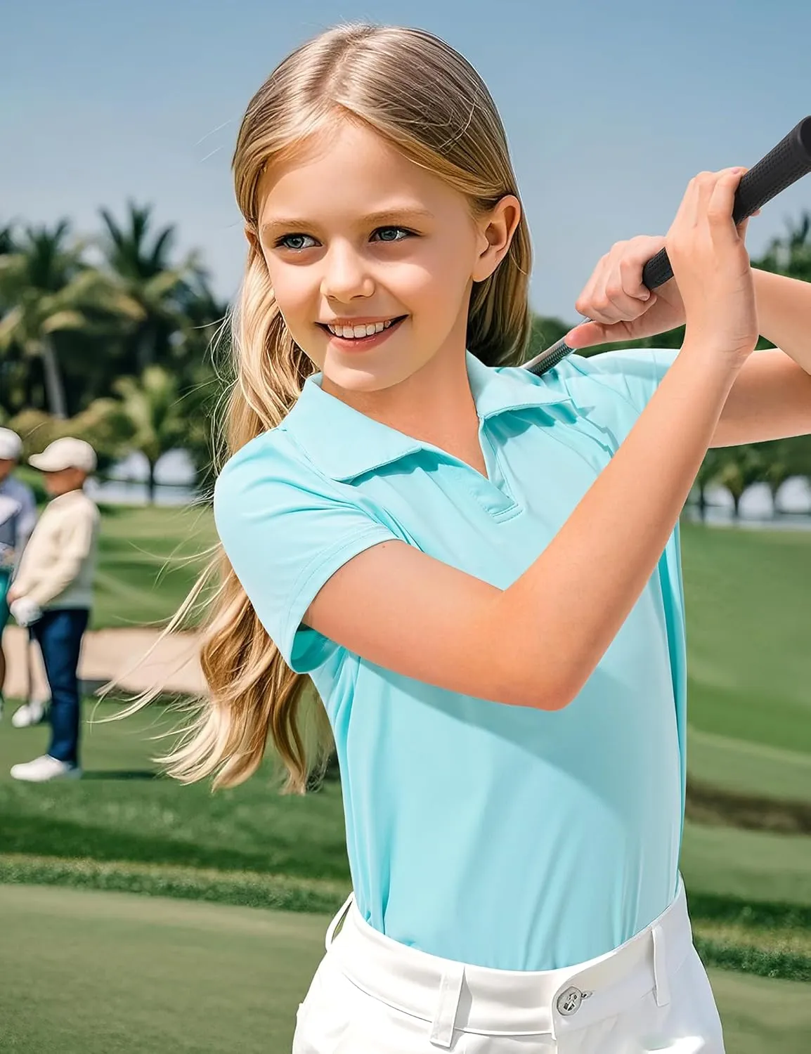 KEREDA Girls Polo Shirts Golf Tennis School Uniform Short Sleeve T Shirts V-Neck Collared Quick Dry Tops