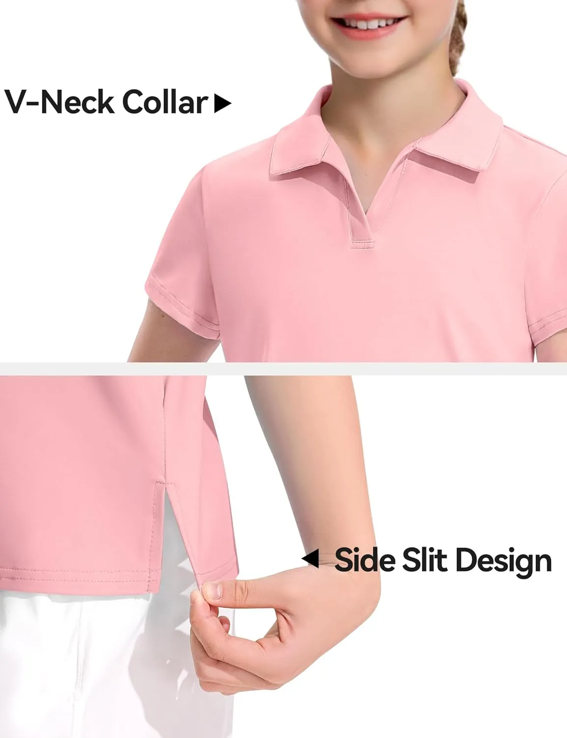 KEREDA Girls Polo Shirts Golf Tennis School Uniform Short Sleeve T Shirts V-Neck Collared Quick Dry Tops