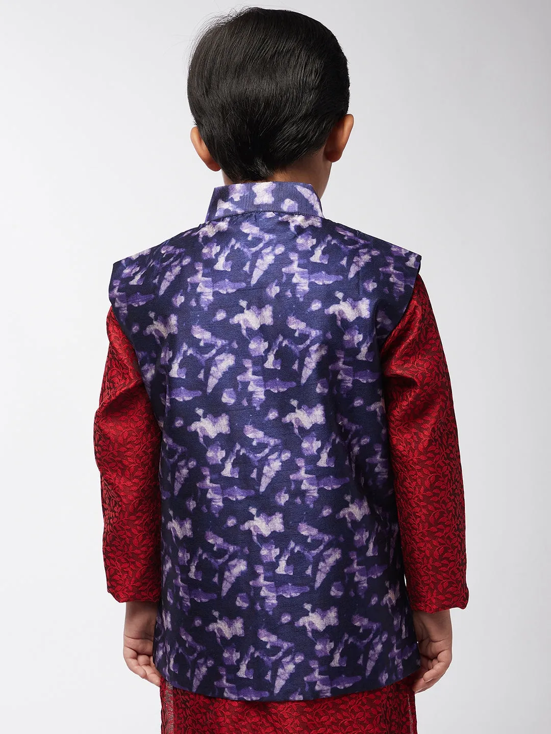 Kid's Silk Blend Navy Blue Printed ONLY Nehrujacket - Sojanya KID