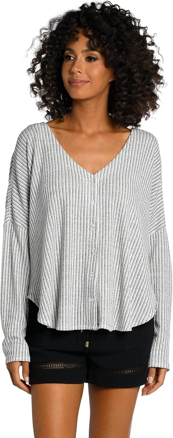 La Blanca Women's V-Neck Button Up Top