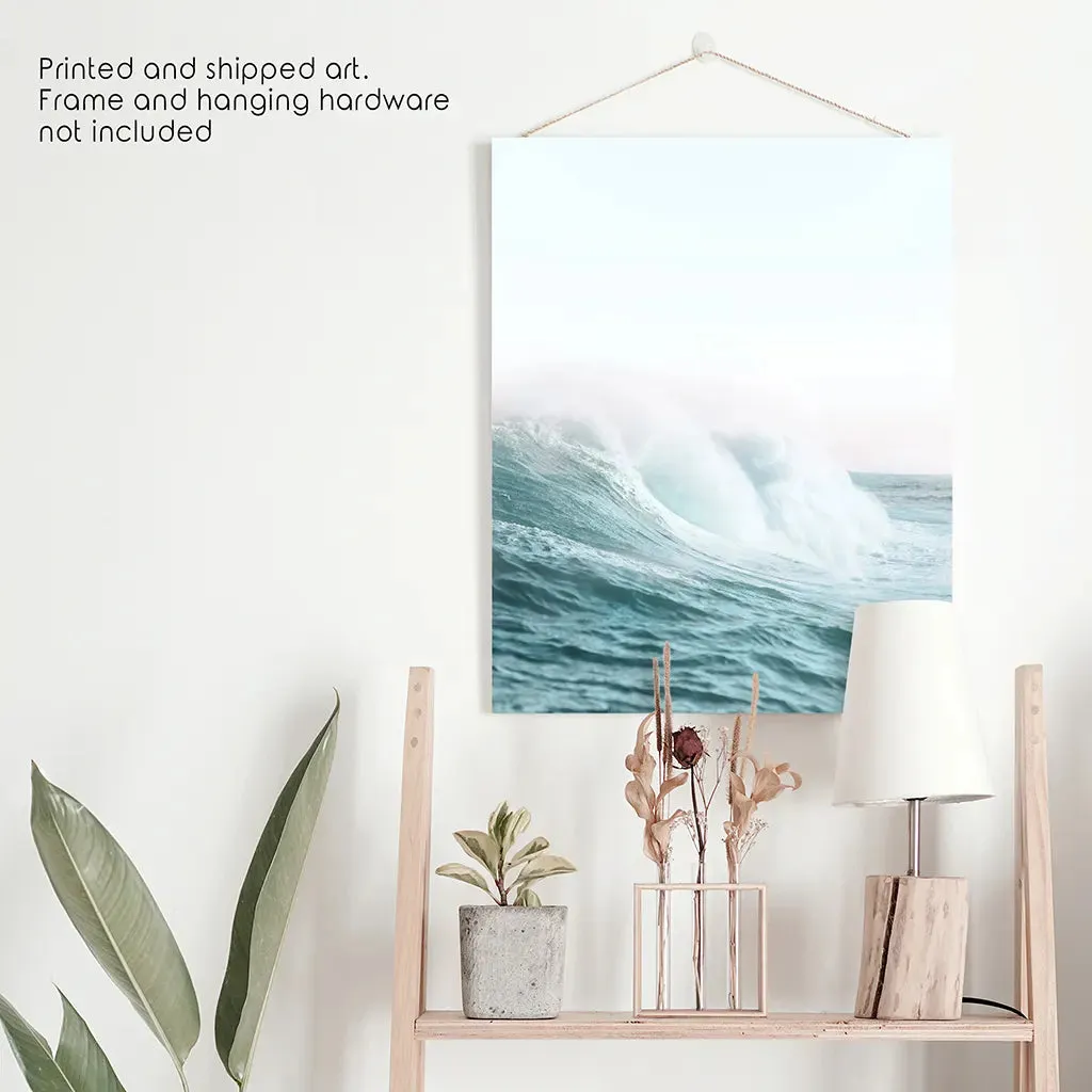 Large Pastel Blue Ocean Waves Print. Nautical Theme