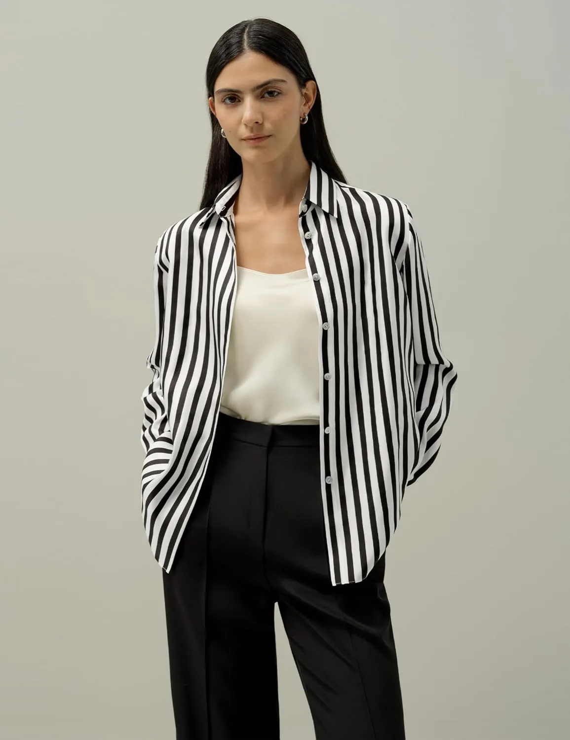 LilySilk Women Silk Stripe Shirt Classic Long Sleeves Button Down Silk Blouse