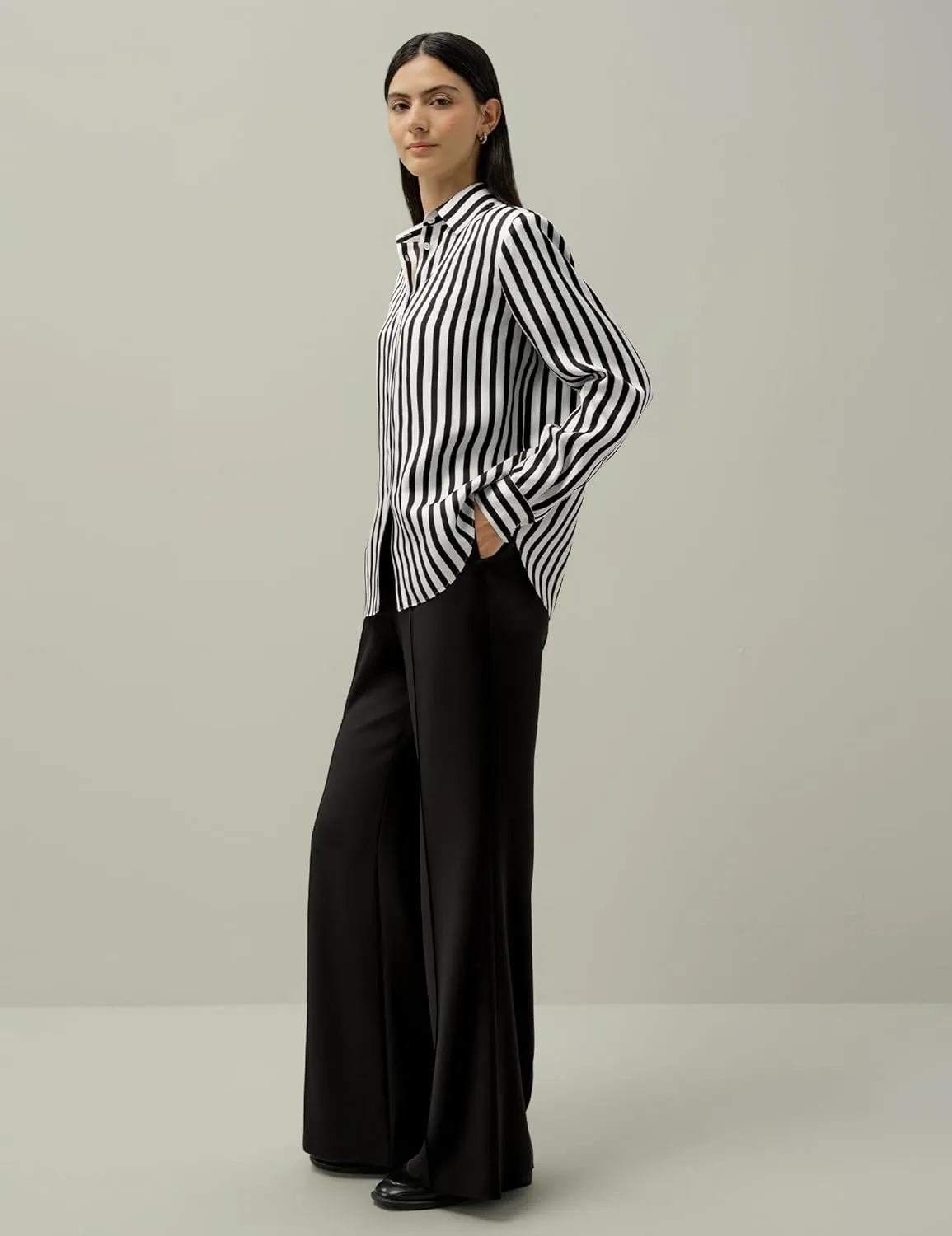 LilySilk Women Silk Stripe Shirt Classic Long Sleeves Button Down Silk Blouse