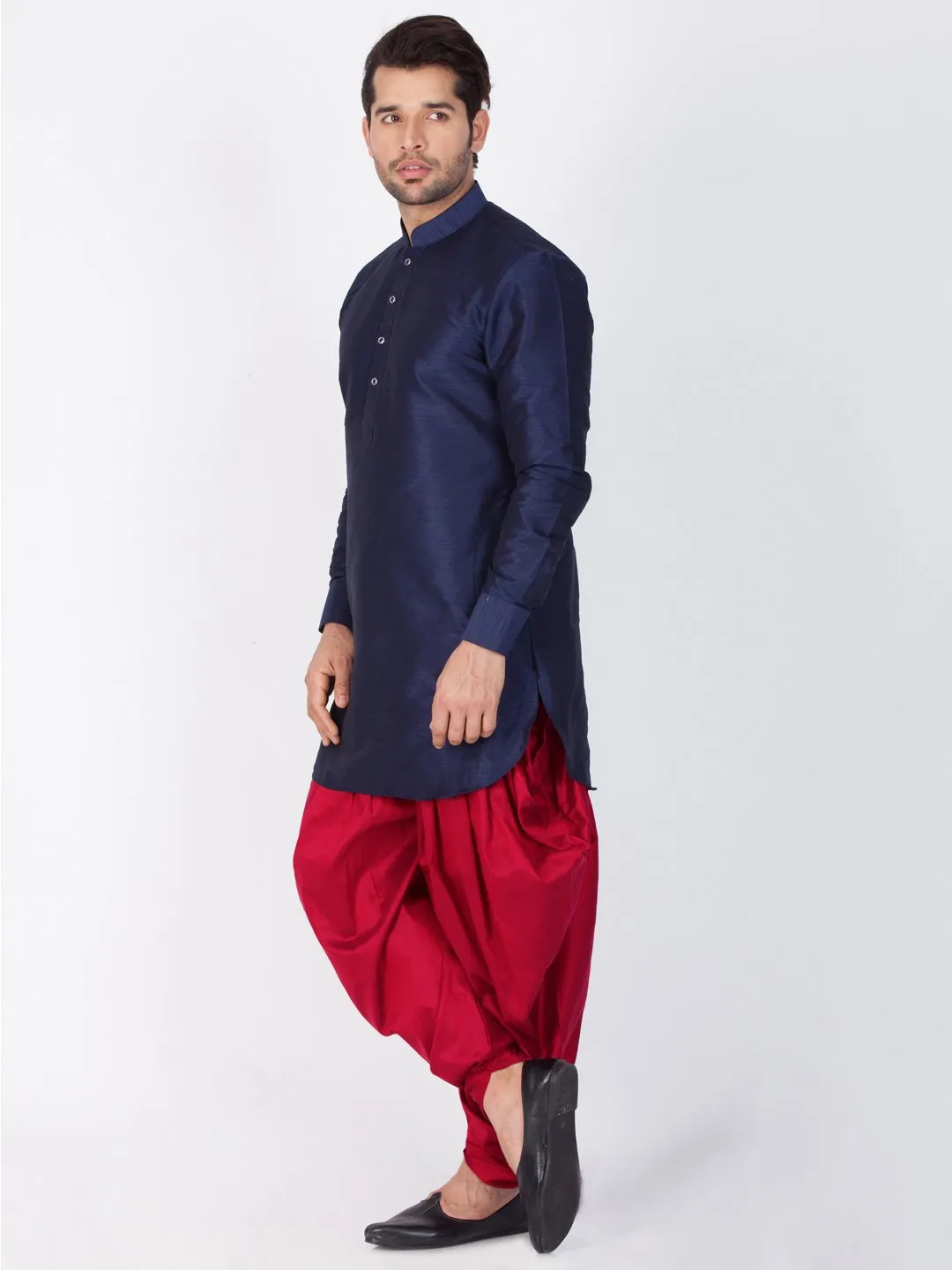 Men's Blue Silk Blend Kurta and Dhoti Pant Set - Vastramay