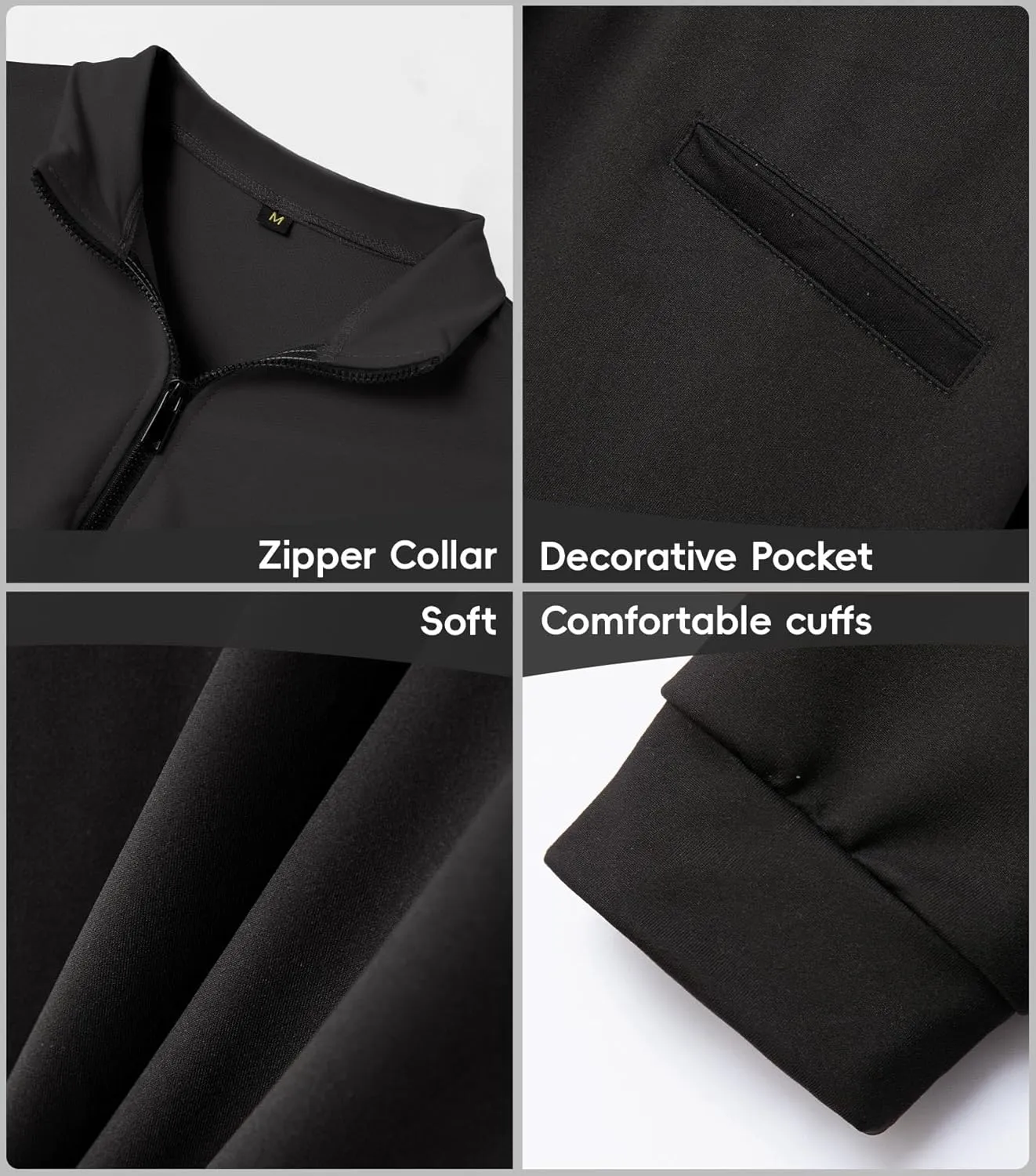 Men's Long Sleeve Polo Shirts Quarter Zip Up Pullover Slim Fit Casual Stylish Golf Collar Shirt for Men with Pocket