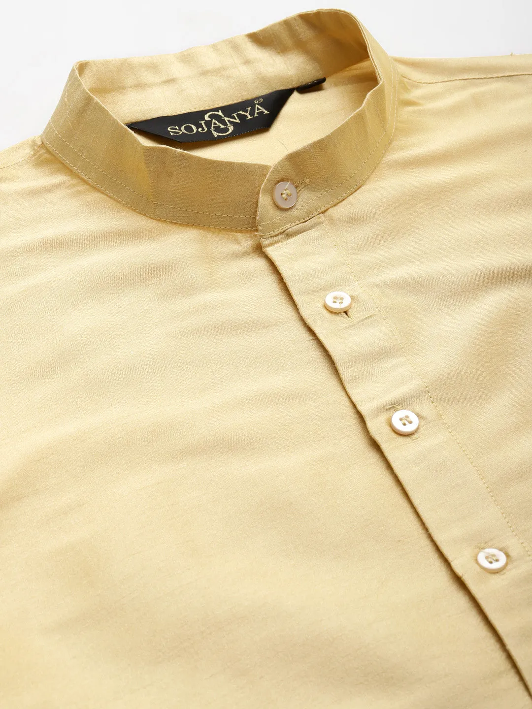 Men's Silk Blend Gold Kurta Pyjama & Navy Nehrujacket Combo - Sojanya