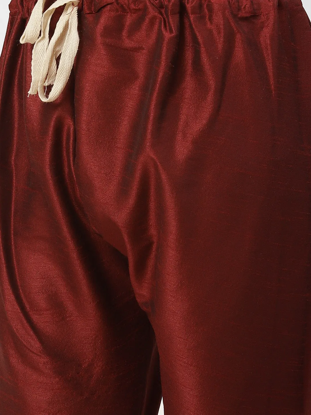 Men's Silk Blend Maroon Kurta Pyjama & Navy Jacket Combo - Sojanya