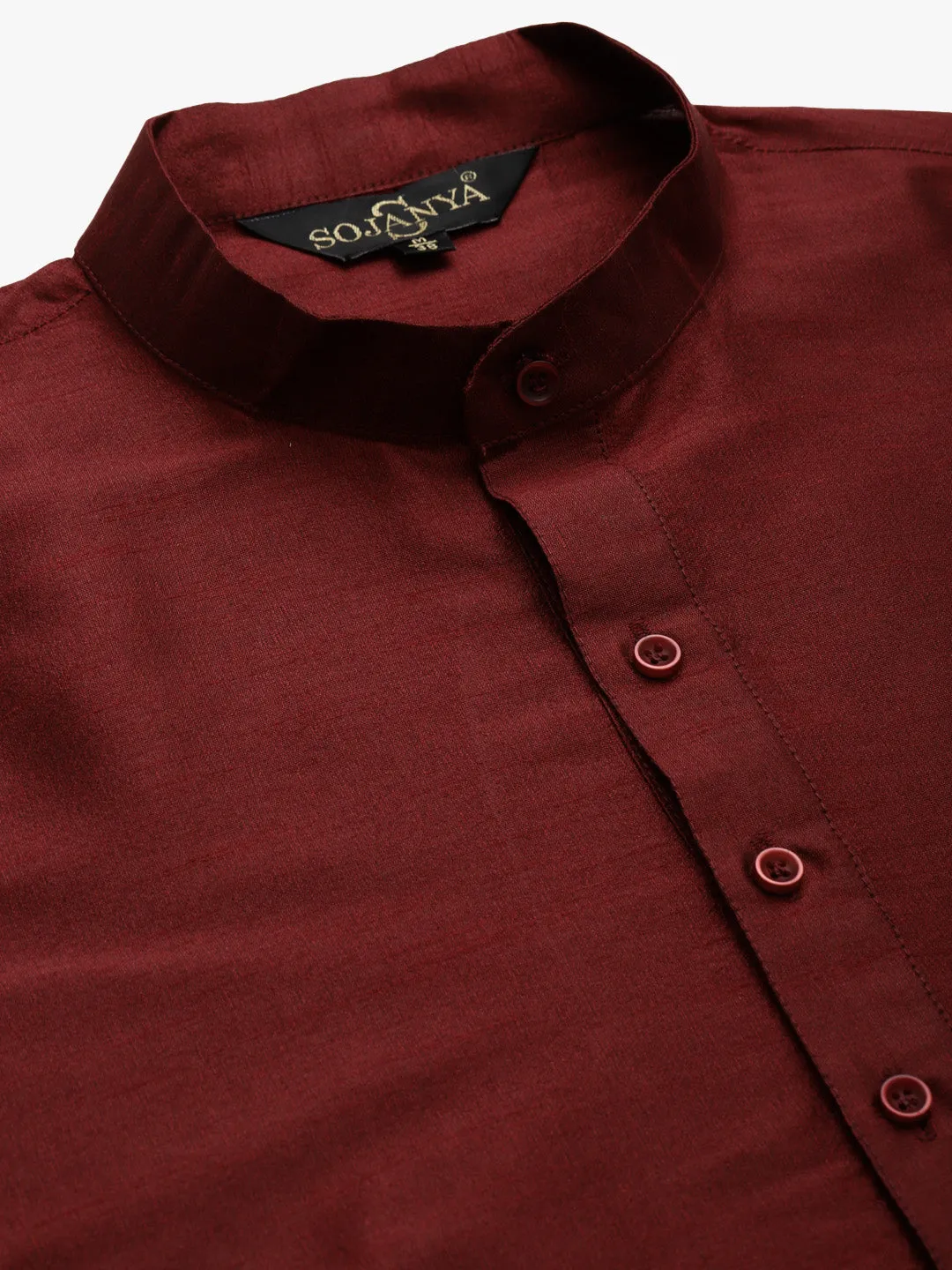 Men's Silk Blend Maroon Kurta Pyjama & Navy Sherwani Set - Sojanya