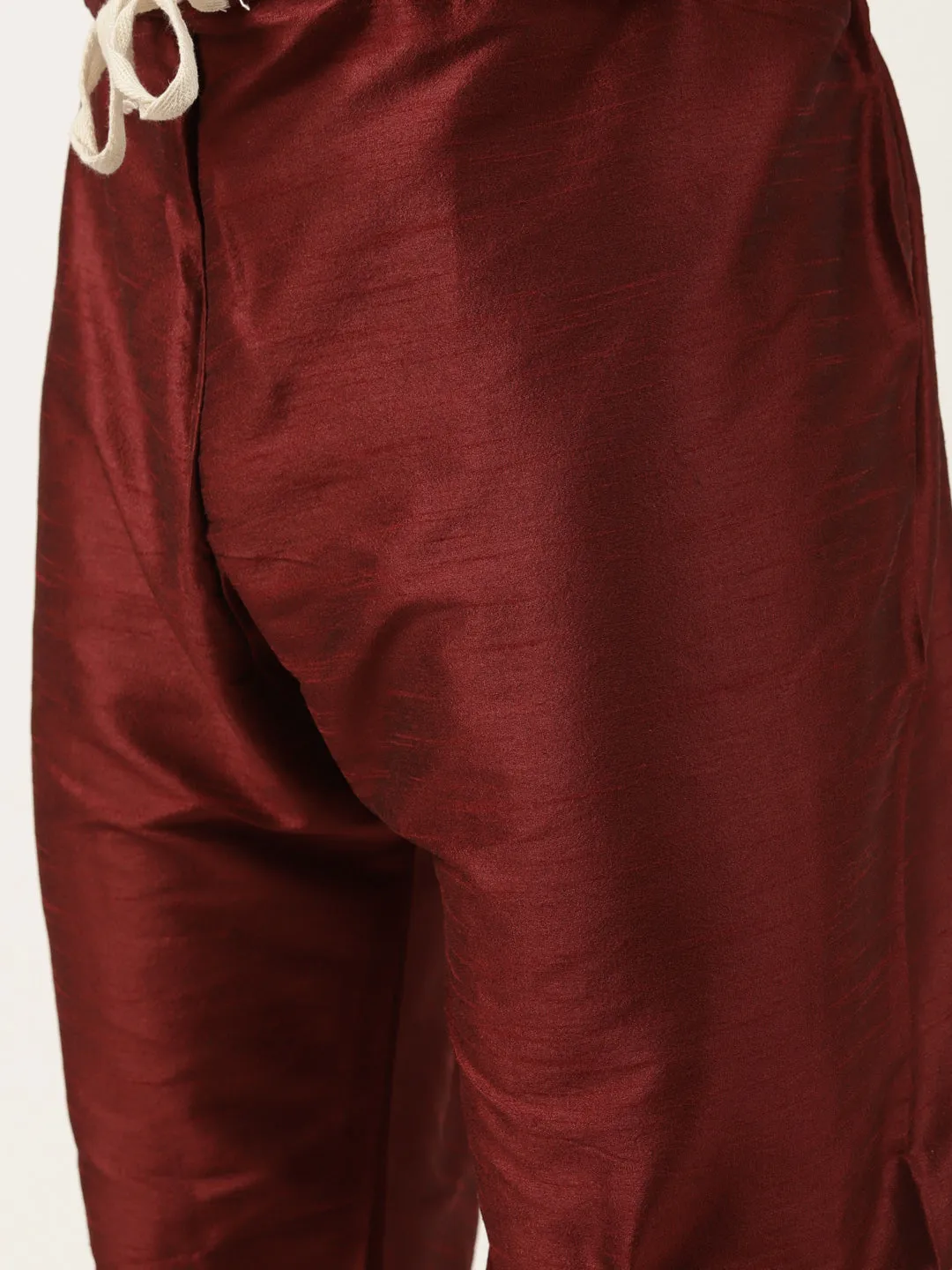 Men's Silk Blend Maroon Kurta Pyjama & Navy Sherwani Set - Sojanya