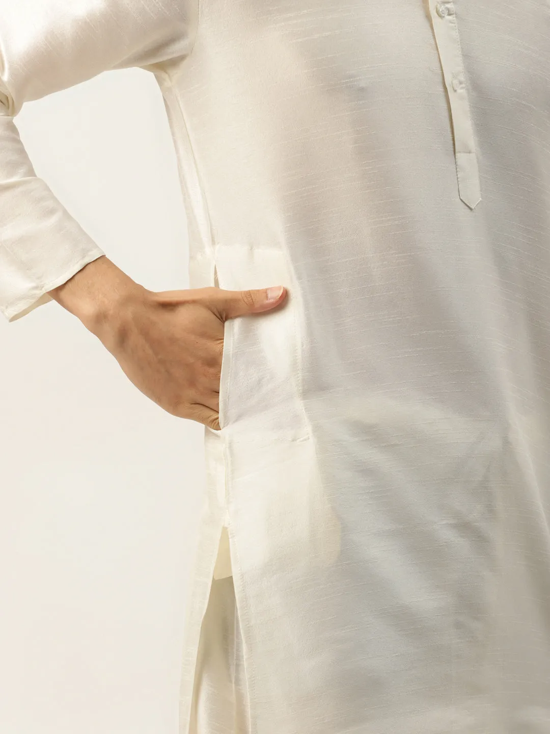 Men's Silk Blend Off White Kurta Pyjama & Blue Sherwani Set - Sojanya