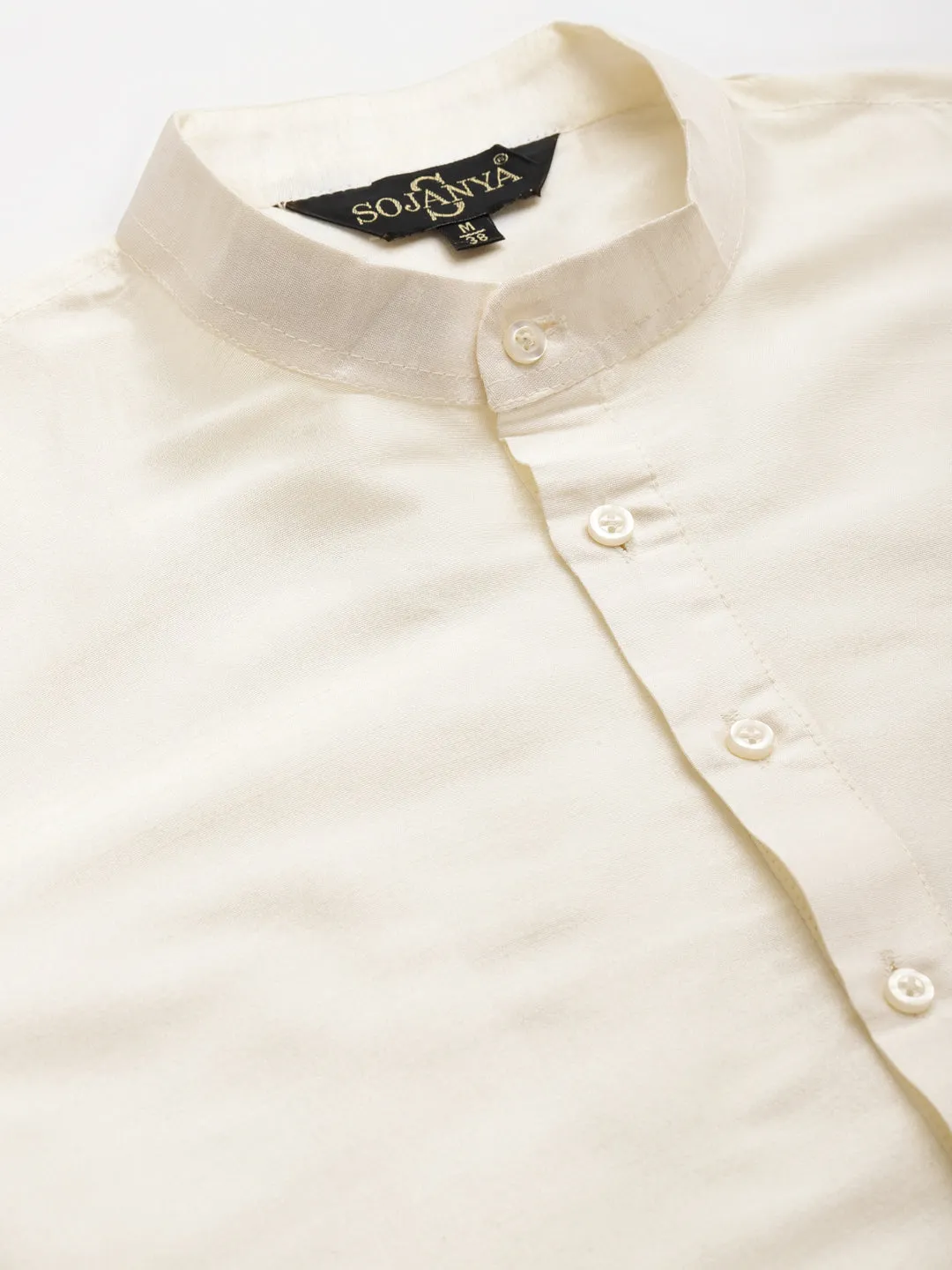Men's Silk Blend Off White Kurta Pyjama & Navy Nehrujacket Combo - Sojanya