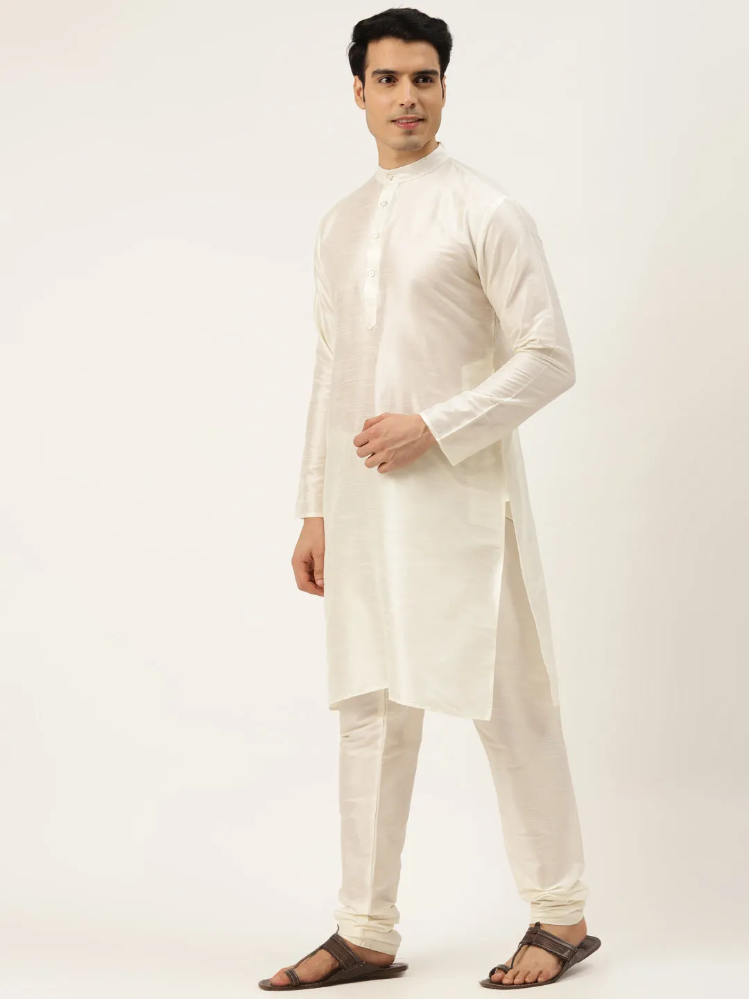 Men's Silk Blend Off White Kurta Pyjama & Navy Nehrujacket Combo - Sojanya