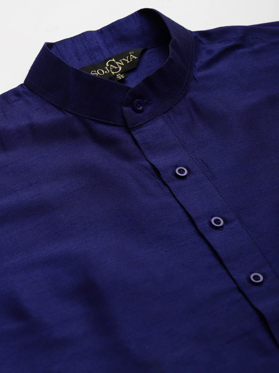 Men's Silk Blend Royal Blue Kurta Pyjama & Yellow Nehrujacket Combo - Sojanya