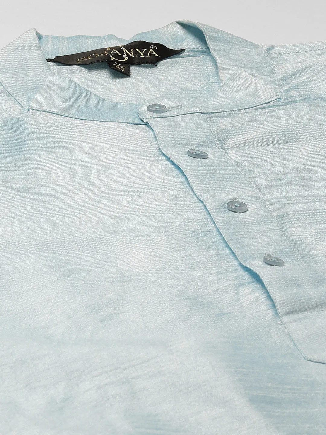 Men's Silk Blend Sky Blue Kurta Pyjama & Navy Jacket Combo - Sojanya