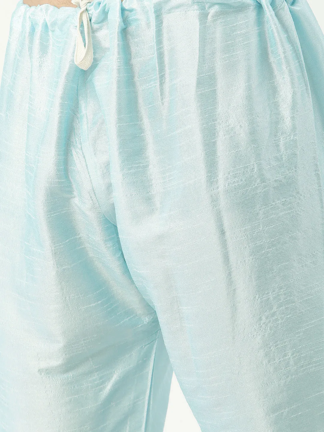 Men's Silk Blend Sky Blue Kurta Pyjama & Teal Blue Nehrujacket Combo - Sojanya