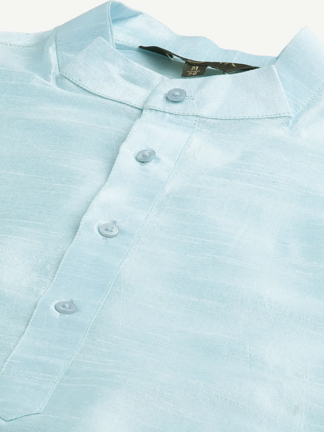 Men's Silk Blend Sky Blue Kurta Pyjama & Teal Blue Nehrujacket Combo - Sojanya