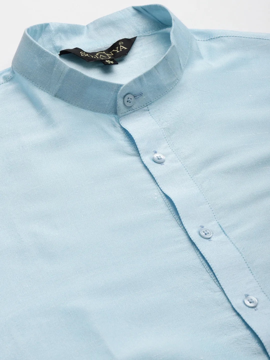 Men's Silk Blend Skyblue Kurta Pyjama & Royalblue Nehrujacket Combo - Sojanya